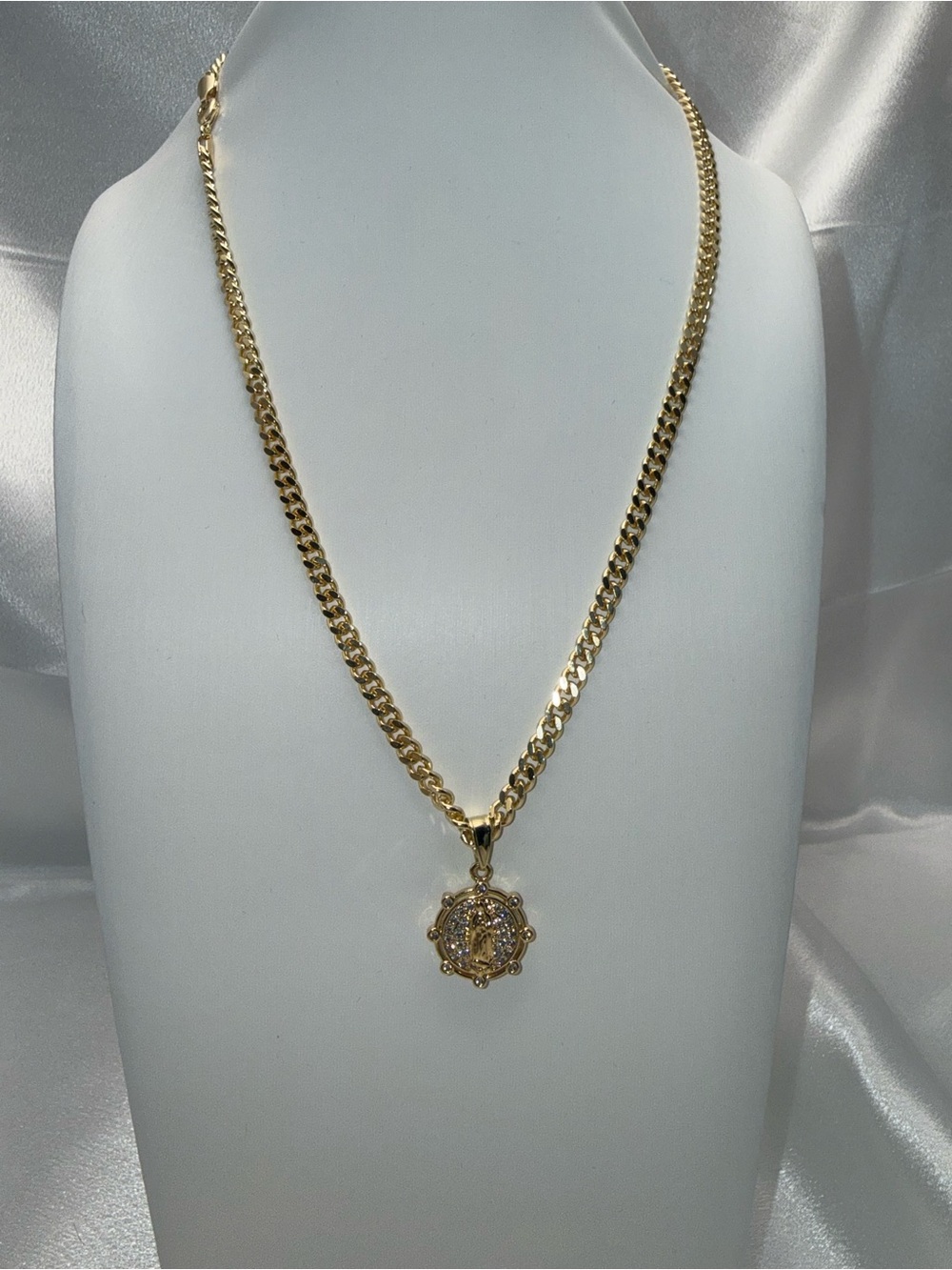 18K Gold Dipped AAA CZ Mother Mary Pendant Necklace